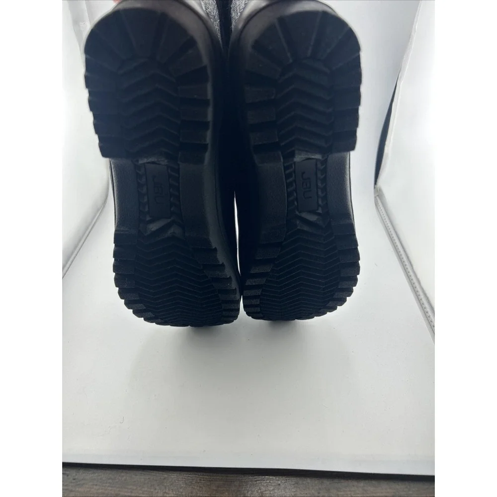 JBU Duck Boots Women 8.5 Black Grey Waterproof Herringbone Faux Fur Winter Snow